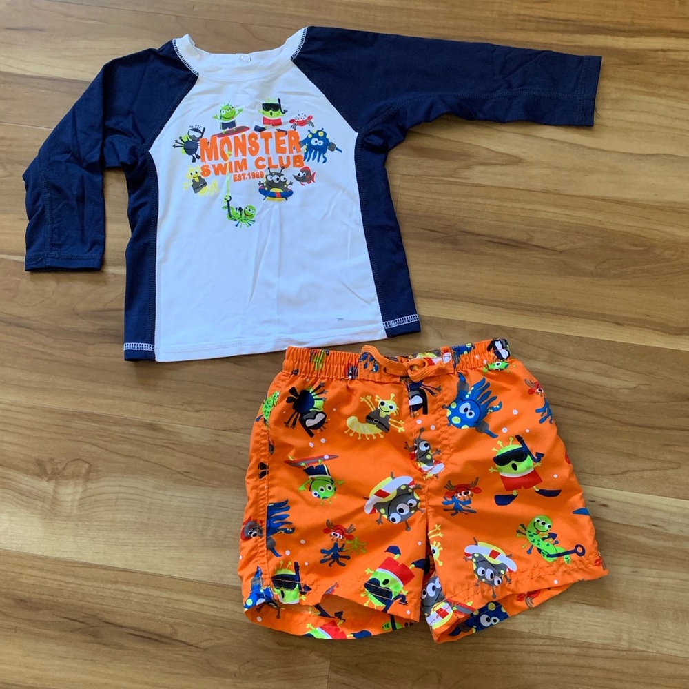 Children’s Place matching rash guard & swim shorts